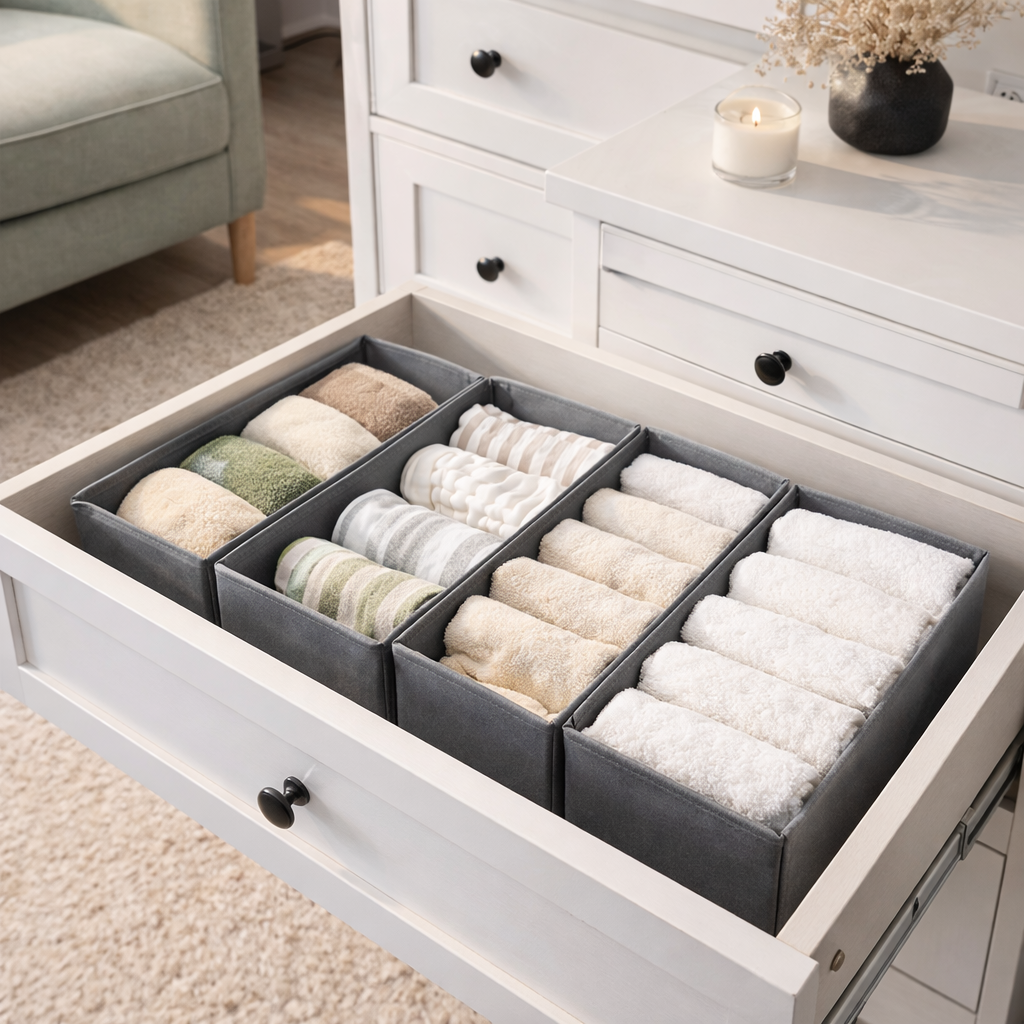 Bepavo® Foldable Drawer Organizer Storage Boxes – Set of 3 Fabric Dividers for Socks, Underwear, Towels & Small Apparel