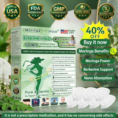 Certified by the U.S. Food and Drug Administration (FDA)🥰| GFOUK® Moringa · Berberine × NAD+ 10-in-1 Advanced Nano Microneedle Patch |🐧Backed by science | 10-in-1 formula | Results in 7 days🥕