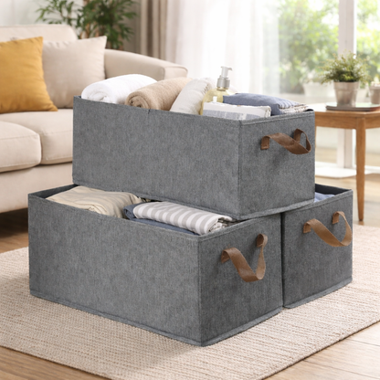 Bepavo® Premium Foldable Fabric Storage Bins – 3‑Pack Large Capacity Organizers for Clothes, Towels & Daily Essentials