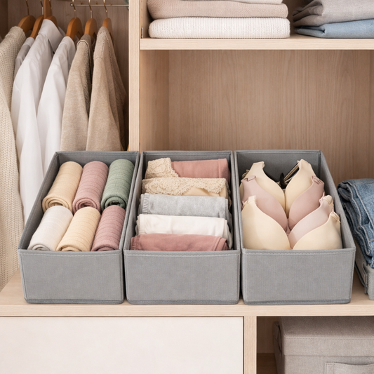 Bepavo® Foldable Drawer Organizer Storage Boxes – Set of 3 Fabric Dividers for Socks, Underwear, Towels & Small Apparel