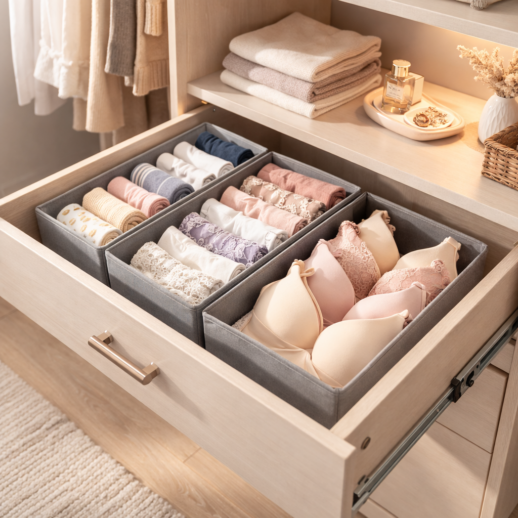 Bepavo® Foldable Drawer Organizer Storage Boxes – Set of 3 Fabric Dividers for Socks, Underwear, Towels & Small Apparel