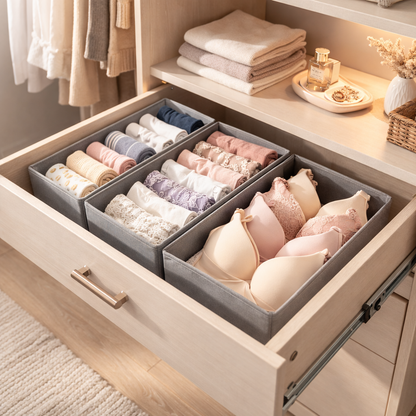 Bepavo® Foldable Drawer Organizer Storage Boxes – Set of 3 Fabric Dividers for Socks, Underwear, Towels & Small Apparel